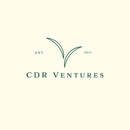 CDR Ventures primary logo — tan/gold version on dark green background