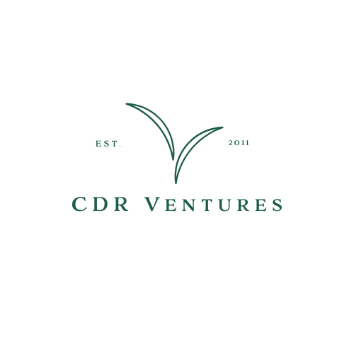 CDR Ventures logo — white mark on dark green brand background