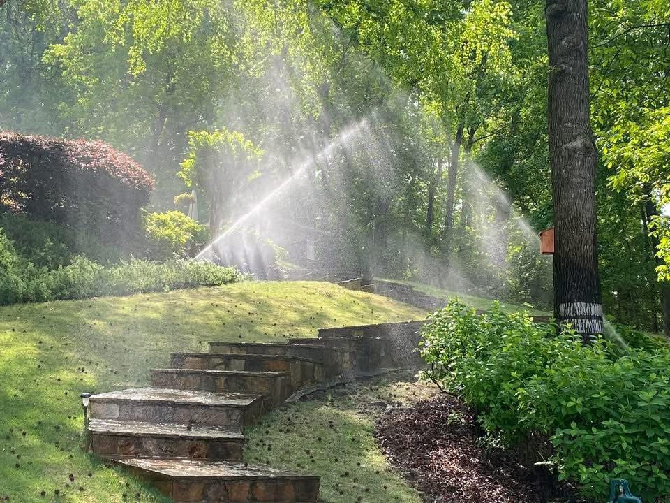 Sprinkler system in operation at a Gosdin Irrigations job site